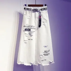 Women Skirt White Denim Long Skirts Letter Print Female Skirts