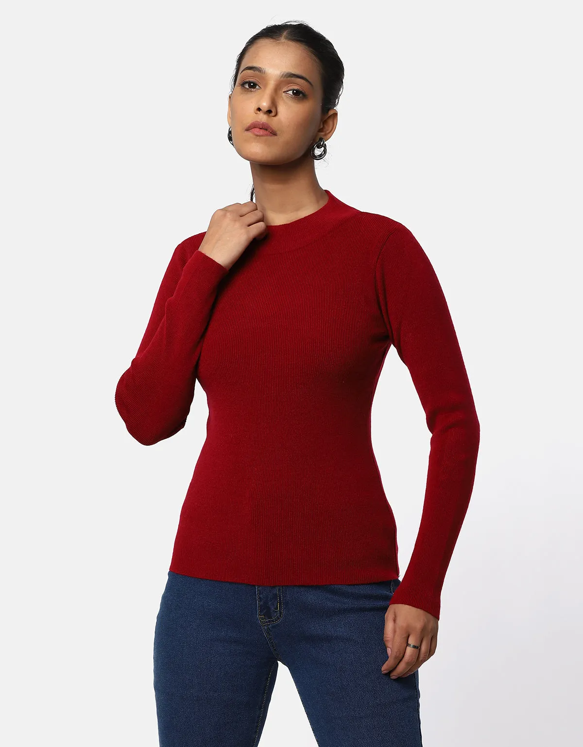 Women Woolen Warm Round Neck Skivvy