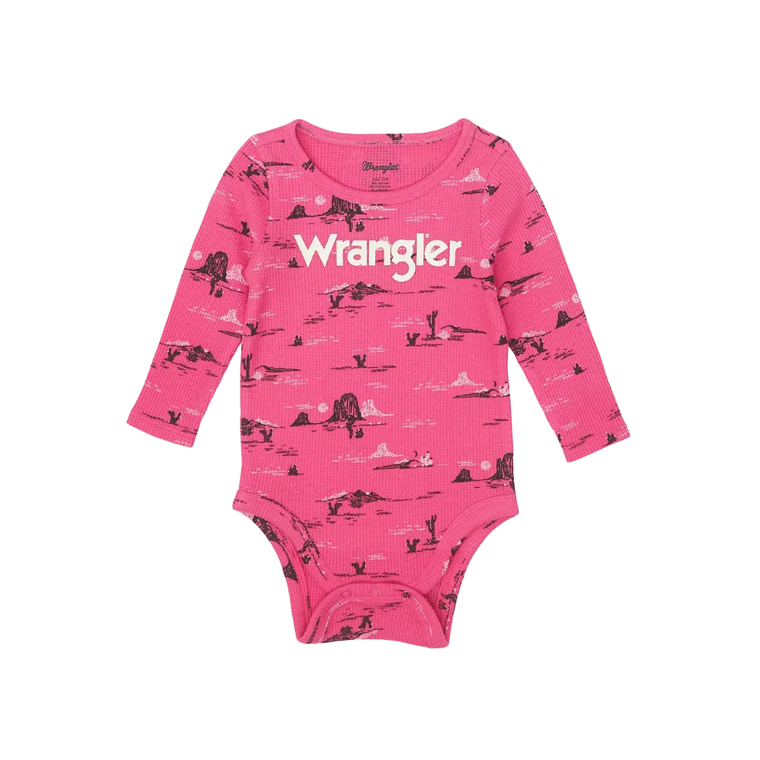 Wrangler Kid's Logo Waffle Textured Pink Bodysuit