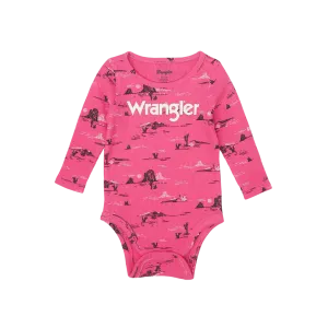 Wrangler Kid's Logo Waffle Textured Pink Bodysuit