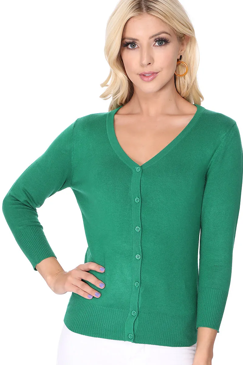 YEMAK Women's 3/4 Sleeve V-Neck Cardigan Sweater CO078PL (1X-3X) PLUS size Option (1 of 2)