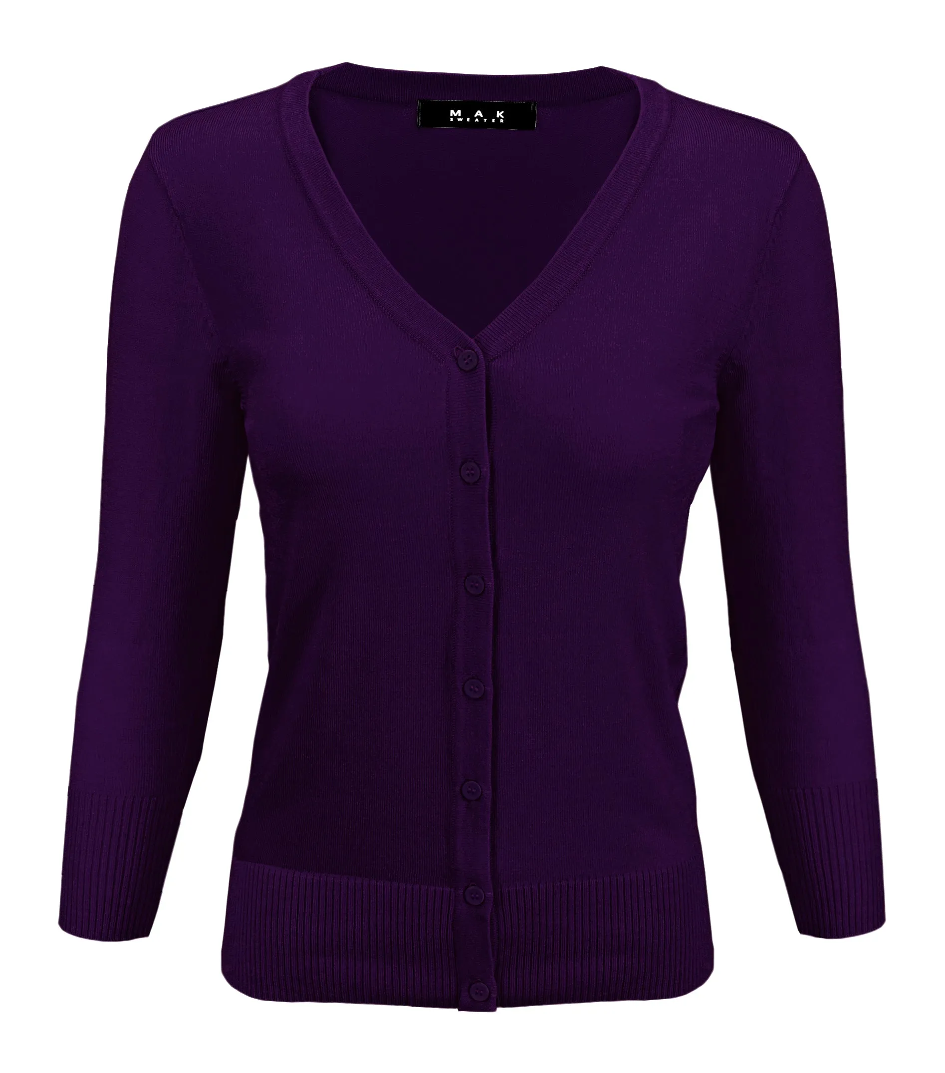 YEMAK Women's 3/4 Sleeve V-Neck Cardigan Sweater CO078PL (1X-3X) PLUS size Option (1 of 2)